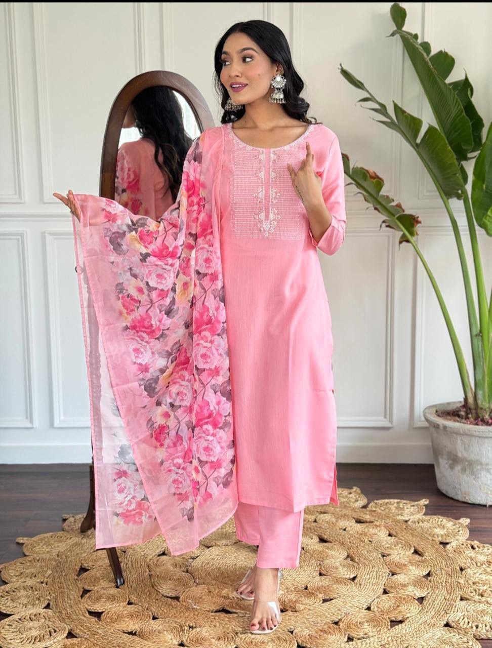 Gulabo Pink Kurti set with floral dupatta