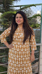 Shree Mustard Pure Cotton Pintuck A-Line Kurta