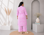 Twisha Women’s Pink Cotton Printed Straight Kurta & Palazzo Set | Collar Neck | 3/4 Sleeves | Daily Wear Co-ord Set