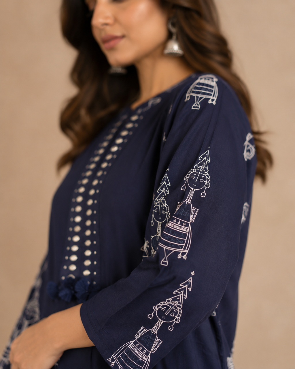 Surabhi Navy Blue tribal print premium Cotton kurti set