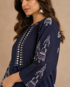 Surabhi Navy Blue tribal print premium Cotton kurti set