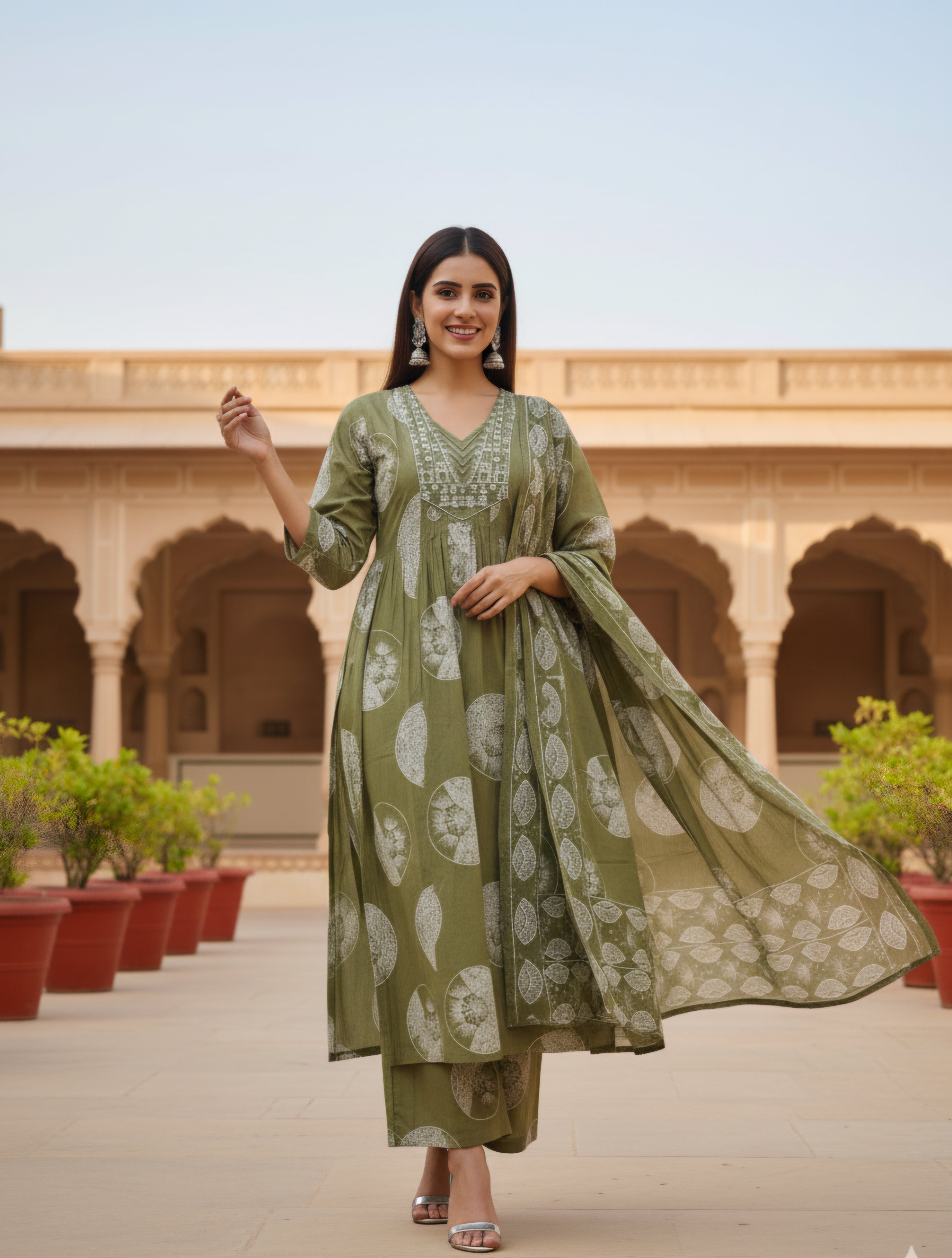 Mridula Premium Cotton Kurti palazzo Kurti set with mirror work neckline