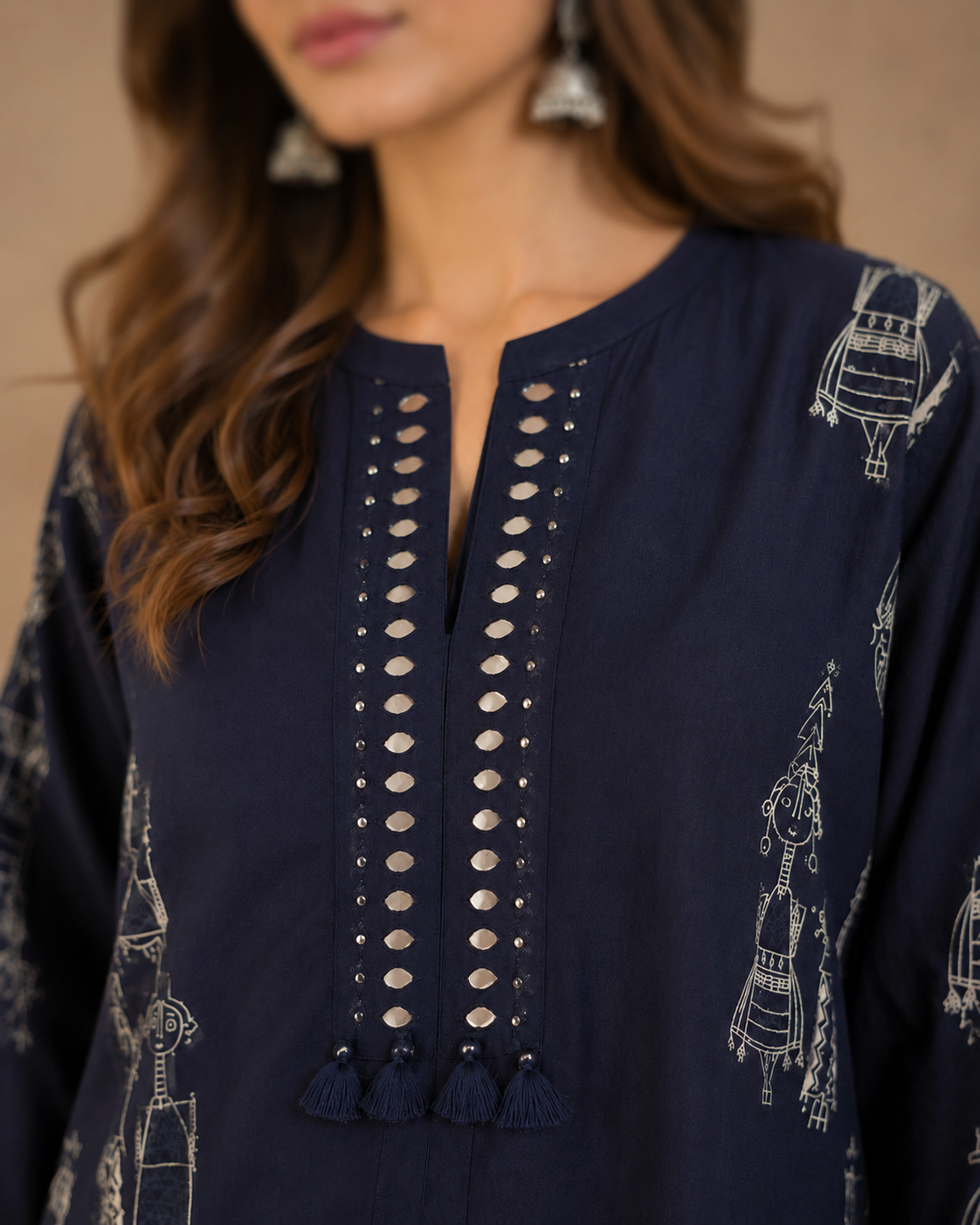 Surabhi Navy Blue tribal print premium Cotton kurti set