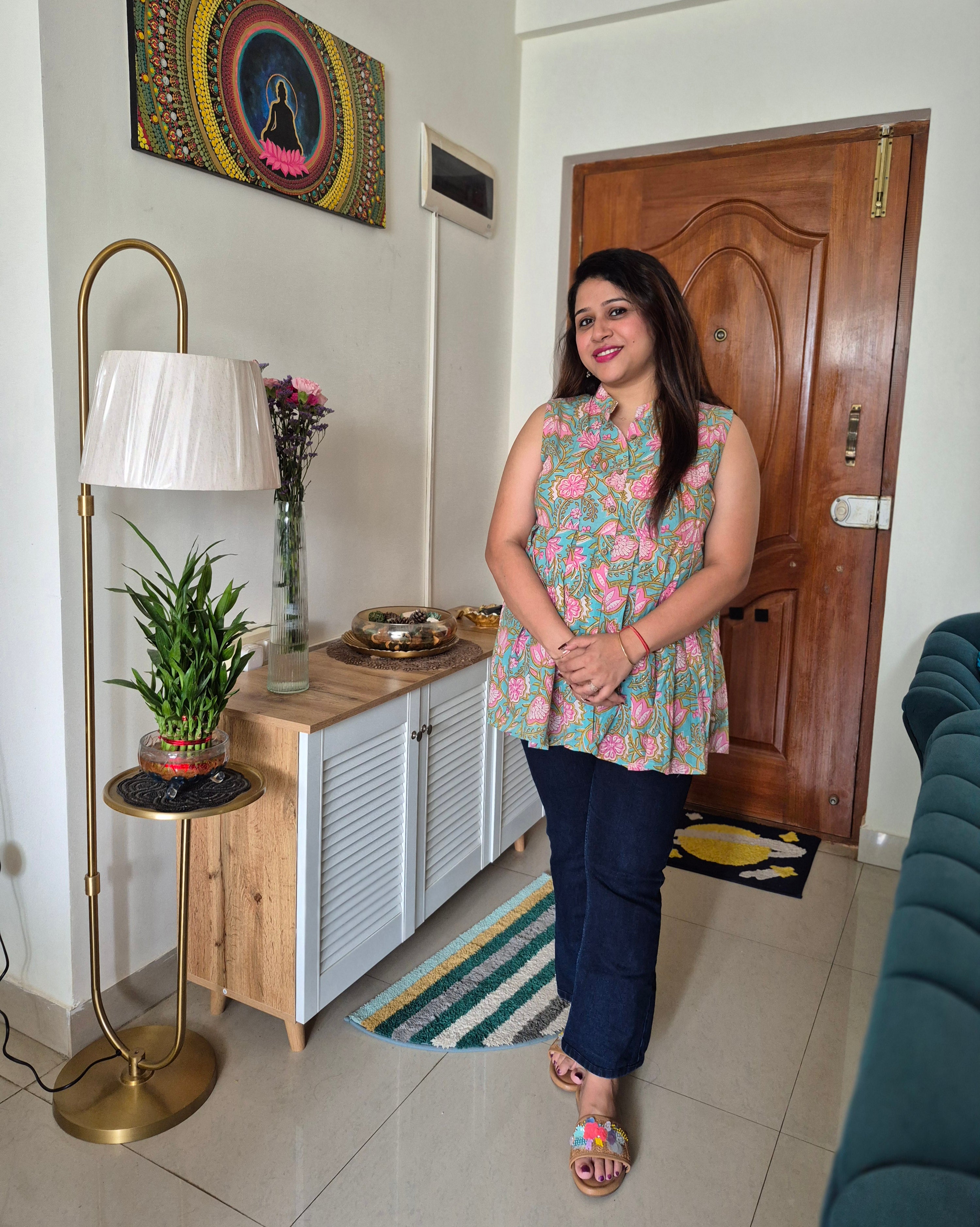 Nishi Cotton Sleeveless Jaipur Hand block Short Kurti