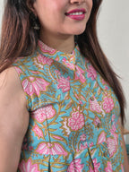 Nishi Cotton Sleeveless Jaipur Hand block Short Kurti