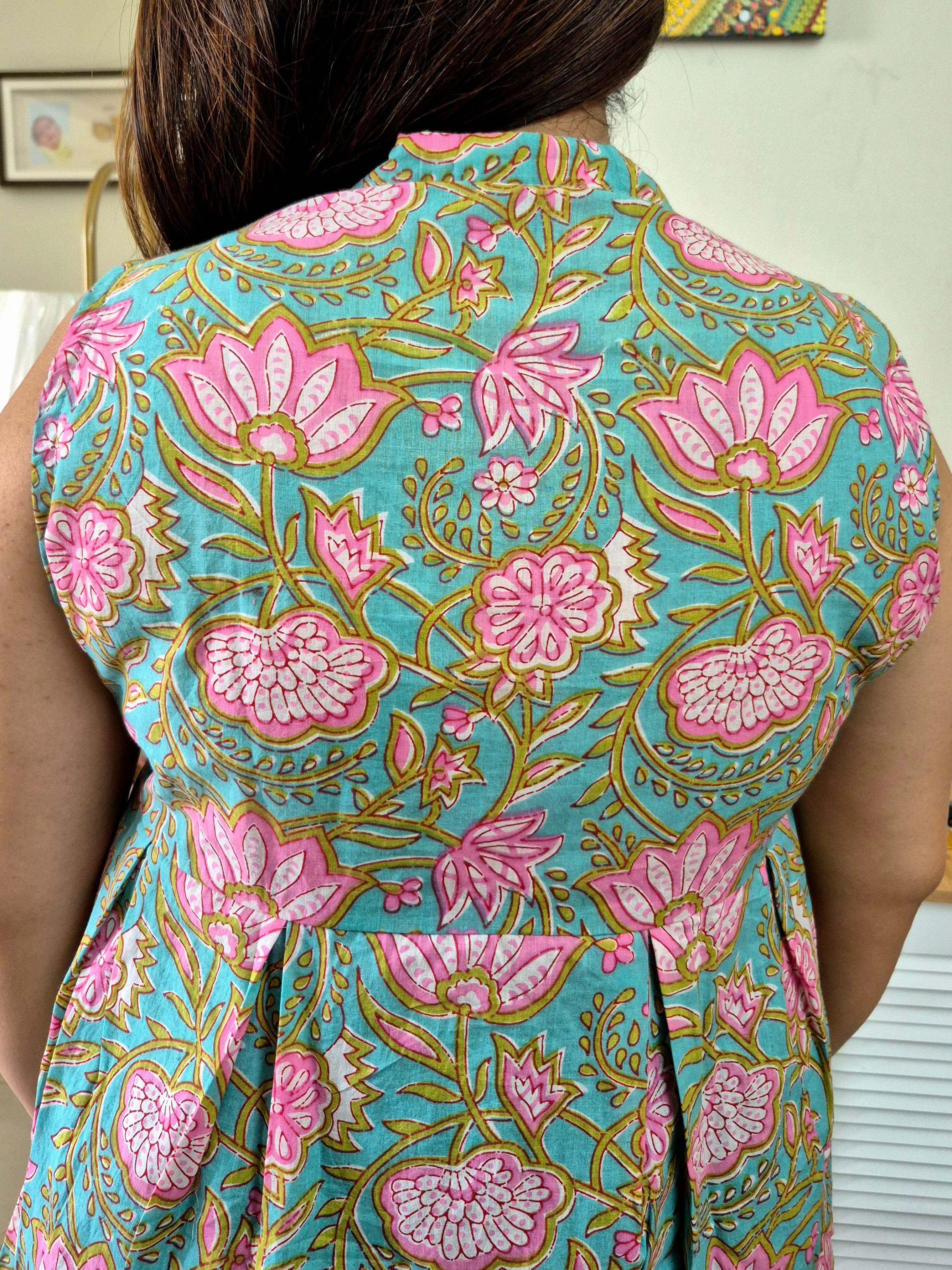 Nishi Cotton Sleeveless Jaipur Hand block Short Kurti