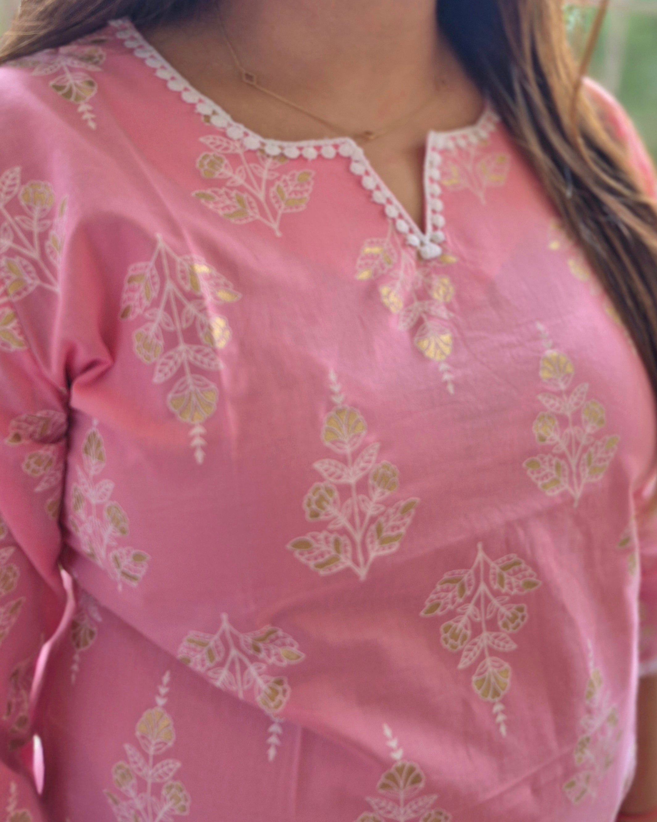 Raisa Pink Jaipuri Floral motif Short Kurti for Women