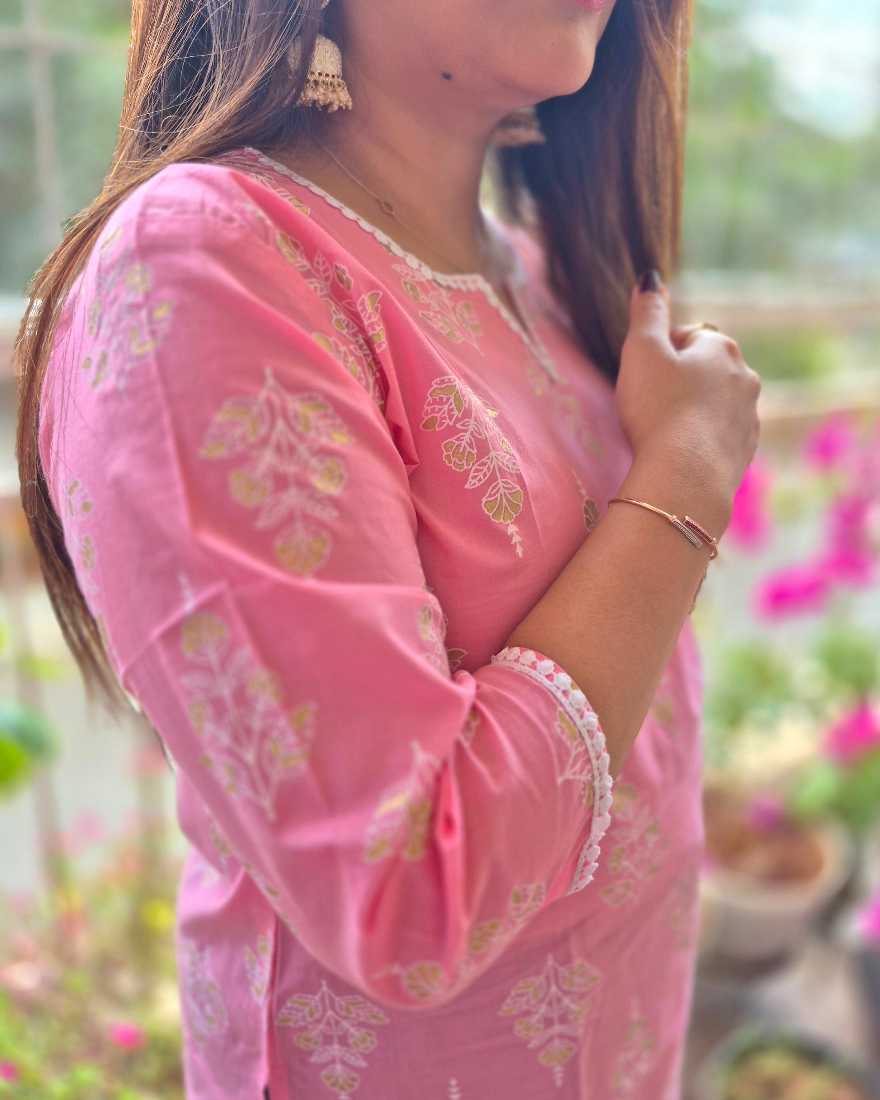 Raisa Pink Jaipuri Floral motif Short Kurti for Women