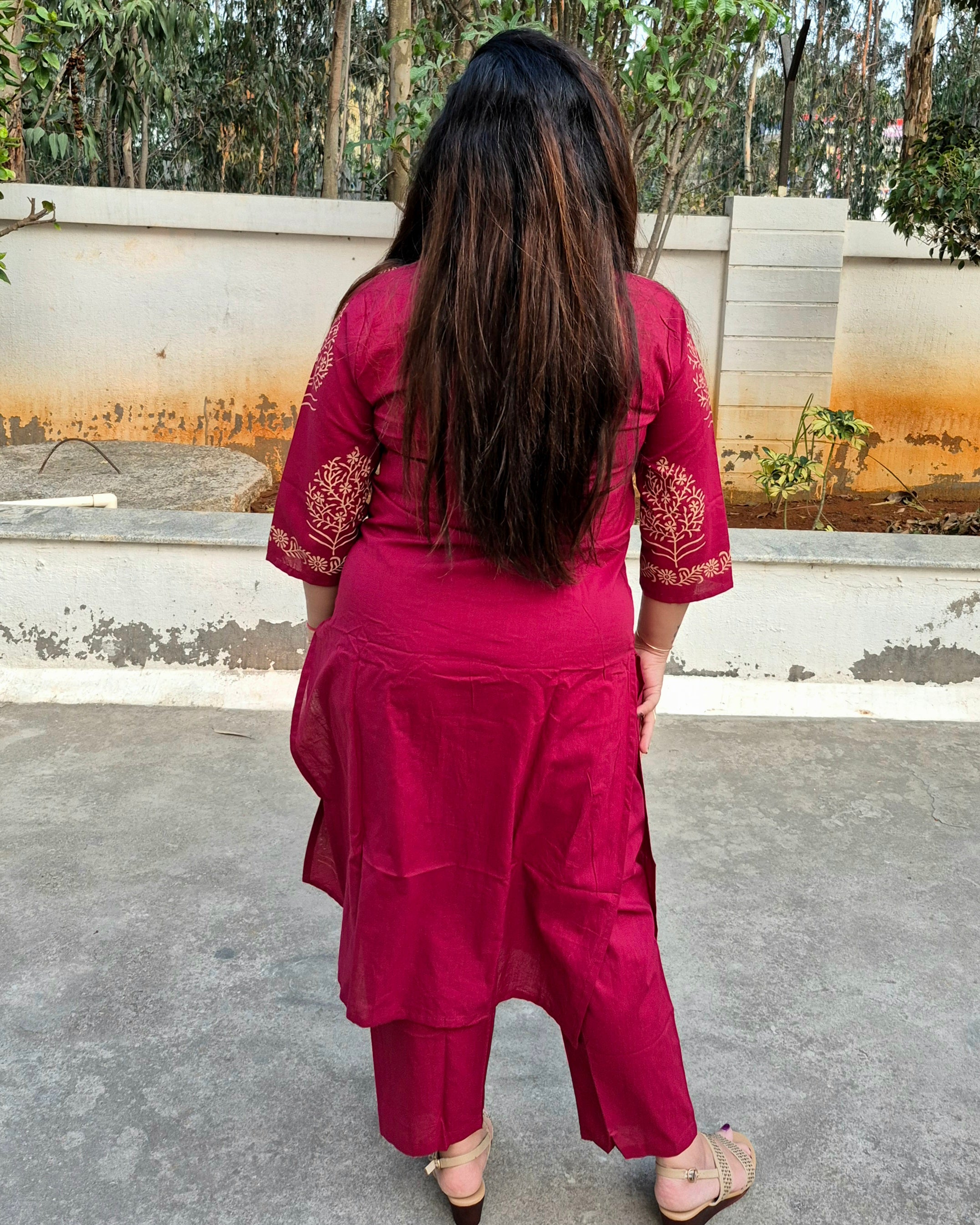 Siya Maroon Printed Cotton Kurta Set