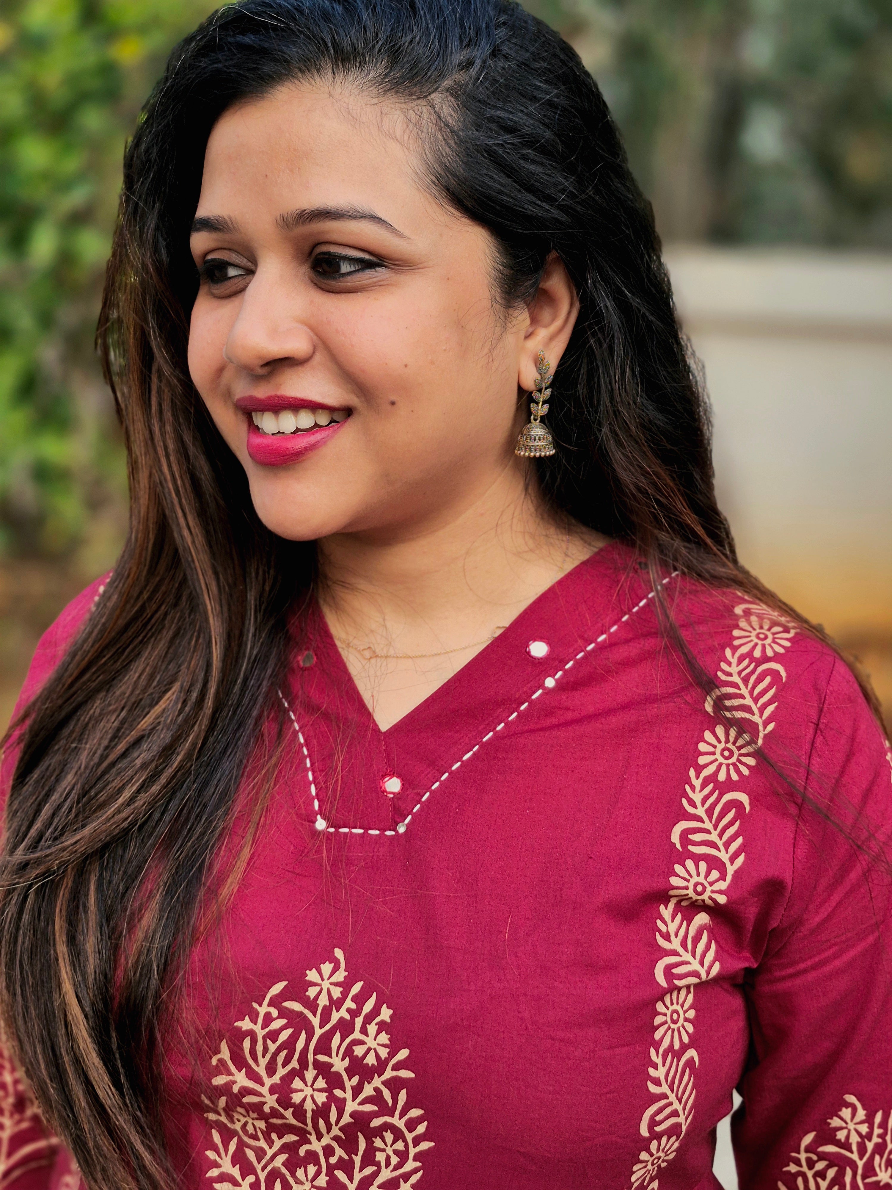 Siya Maroon Printed Cotton Kurta Set