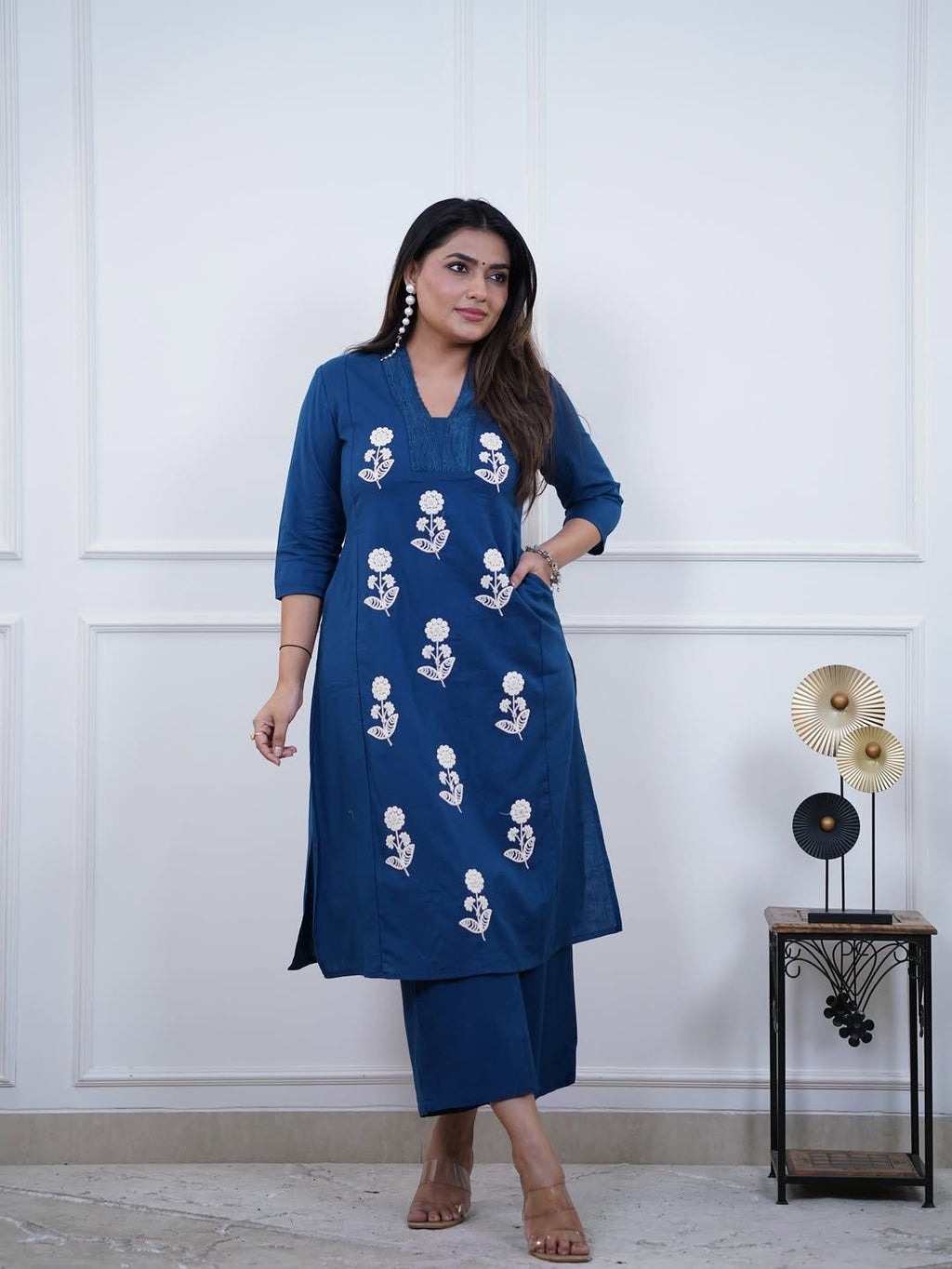 Amaira Cotton Embroidered Kurti Palazzo set