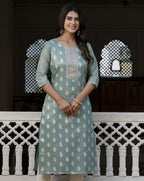 Utsav Woven Art Silk Jacquard Straight Kurta in Dusty Blue