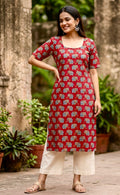 Gajraj Pure Cotton Elephant Print Straight Kurti for Women| Half Sleeves | Office & Casual Wear
