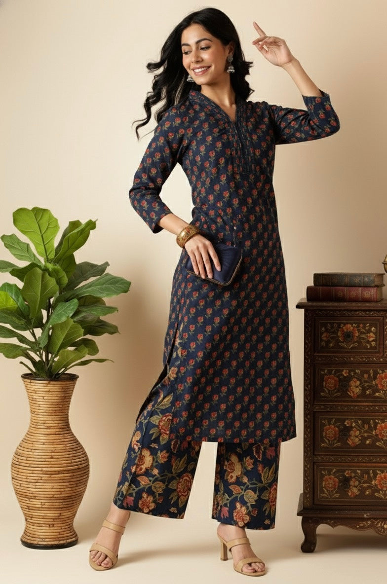 Ojas Cotton Floral print Kurti Palazzo set