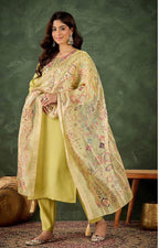 Jaya Light Yellow coloured Embroidered Kurti Set