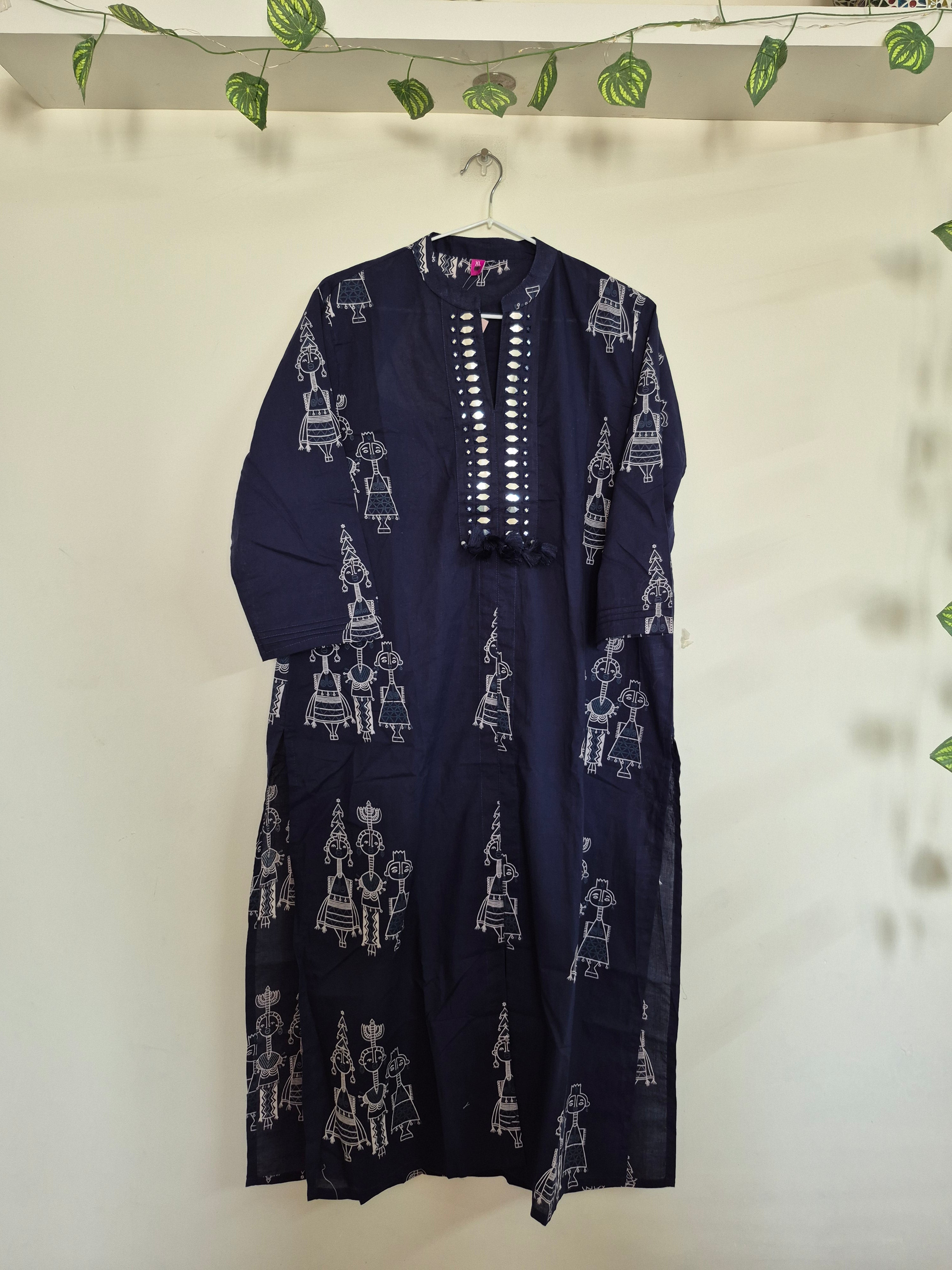 Surabhi Navy Blue tribal print premium Cotton kurti set