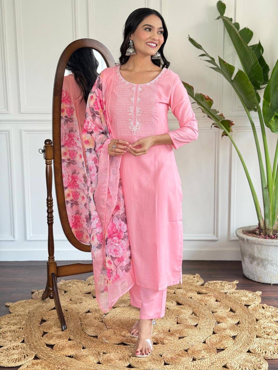 Gulabo Pink Kurti set with floral dupatta