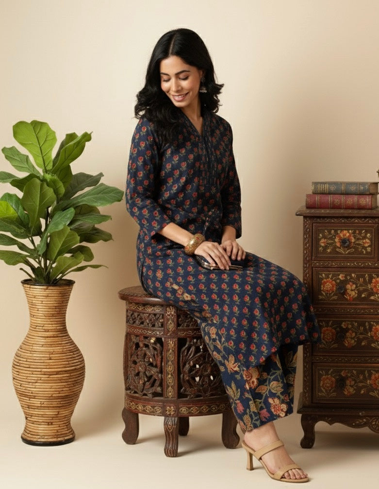 Ojas Cotton Floral print Kurti Palazzo set