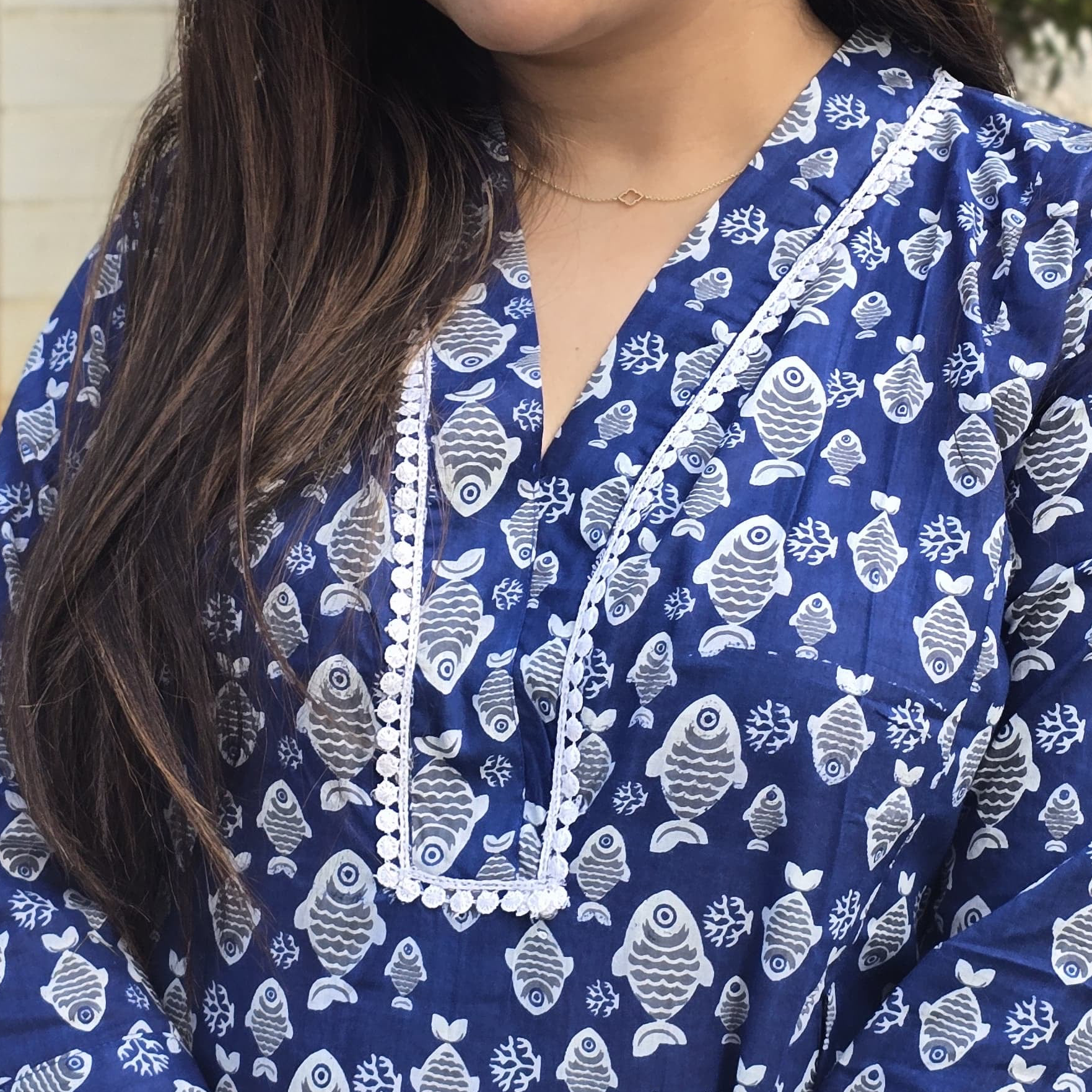 Blue Printed Cotton A-Line Kurti for Women | Summer Casual & Office Wear Cotton Kurta