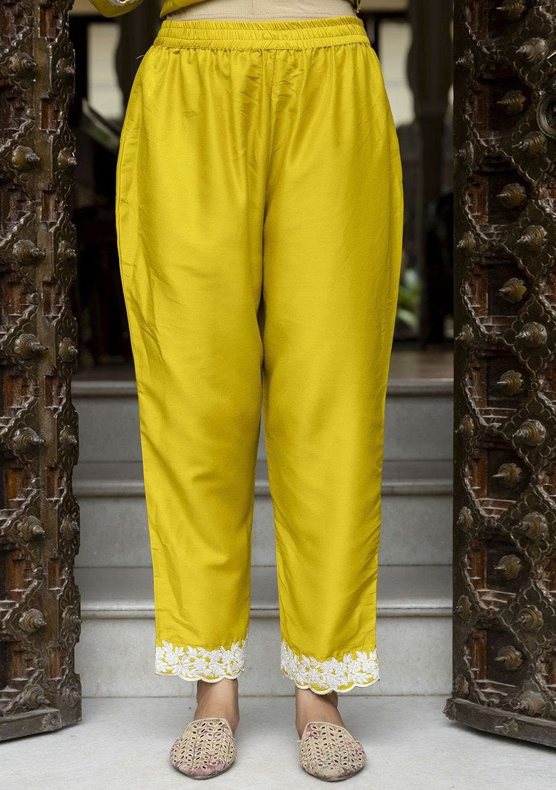 Pratyusha Women's Embroidered Silk Blend Straight Kurta and Trouser set