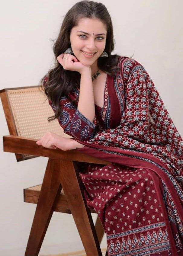 Nimisha Printed Red Anarkali Kurti Set