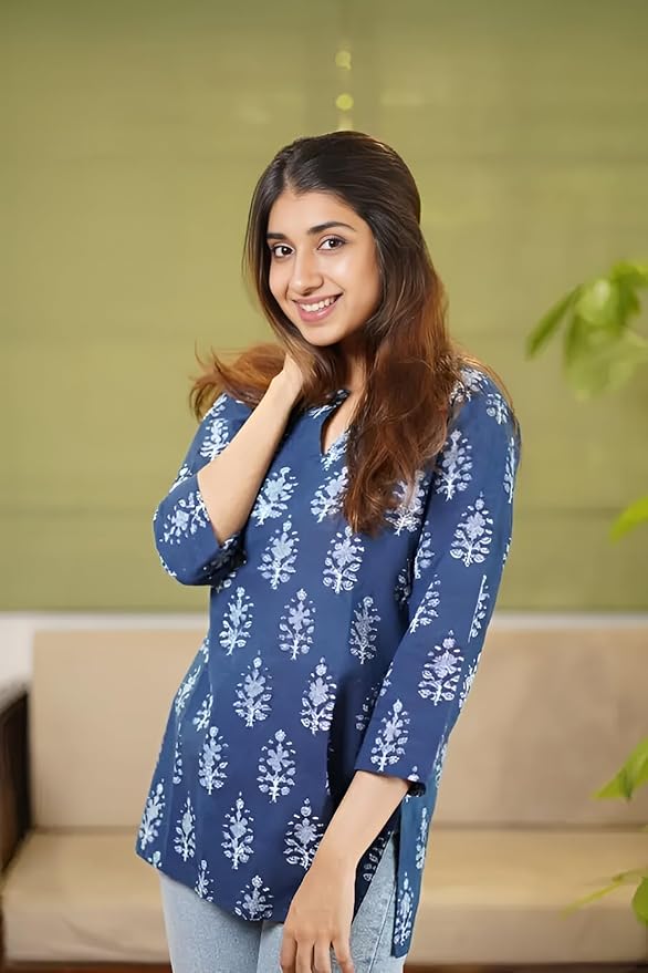 Ashna Blue Jaipuri Print short kurti
