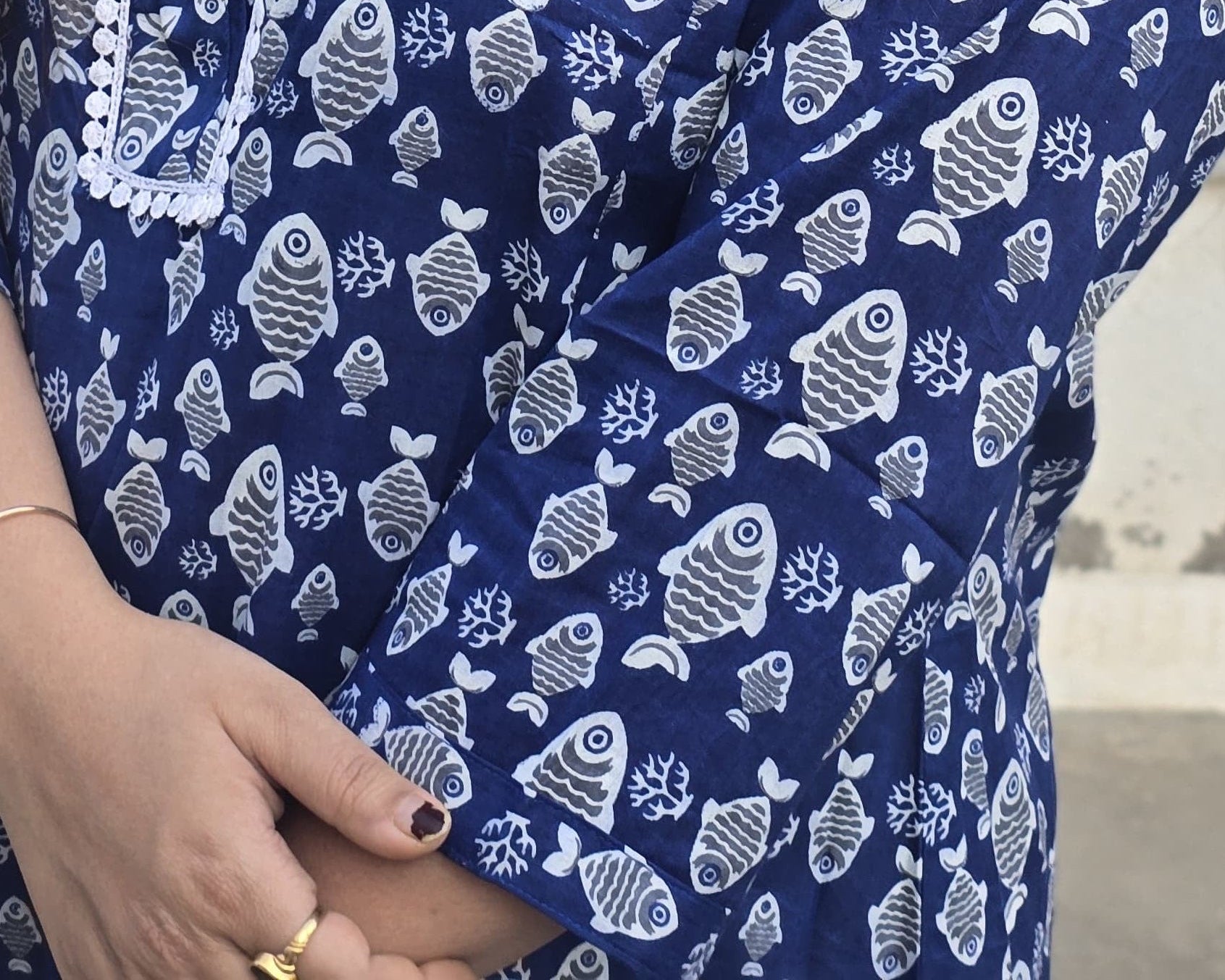 Blue Printed Cotton A-Line Kurti for Women | Summer Casual & Office Wear Cotton Kurta