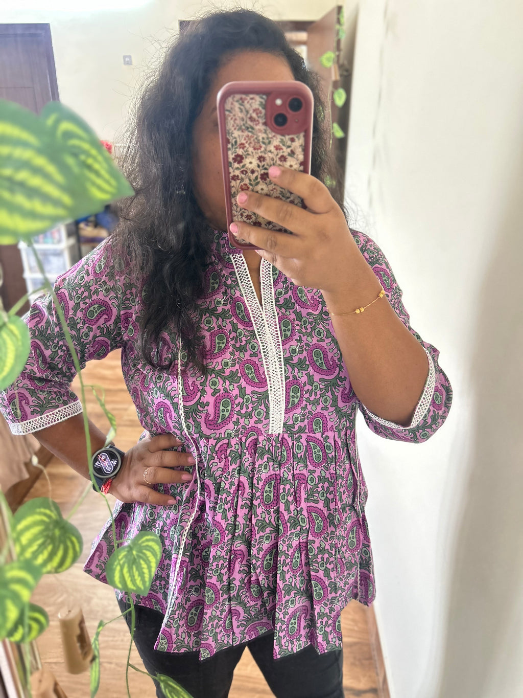Kairi purple short kurti for women with lace detailing