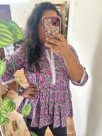 Kairi purple short kurti for women with lace detailing