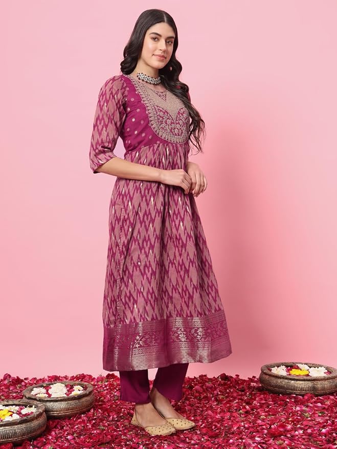 Amvi Zari Embroidered Printed Festive Kurti Set