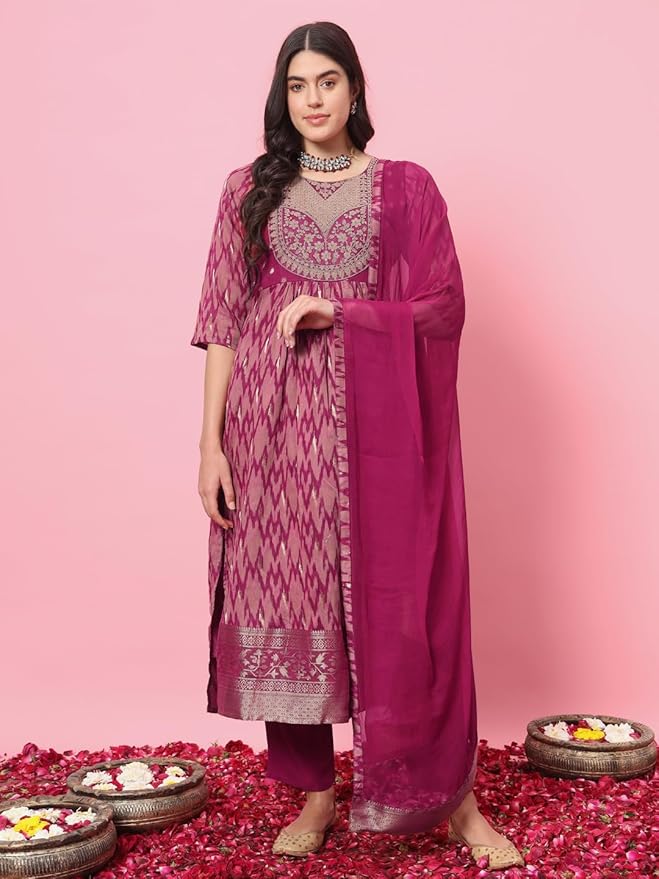 Amvi Zari Embroidered Printed Festive Kurti Set