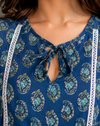 Adira Pure Cotton Blue Short Kurti for Women | Jaipuri print kurti for Casual & Office wear