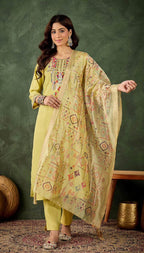 Jaya Light Yellow coloured Embroidered Kurti Set