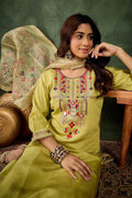 Jaya Light Yellow coloured Embroidered Kurti Set