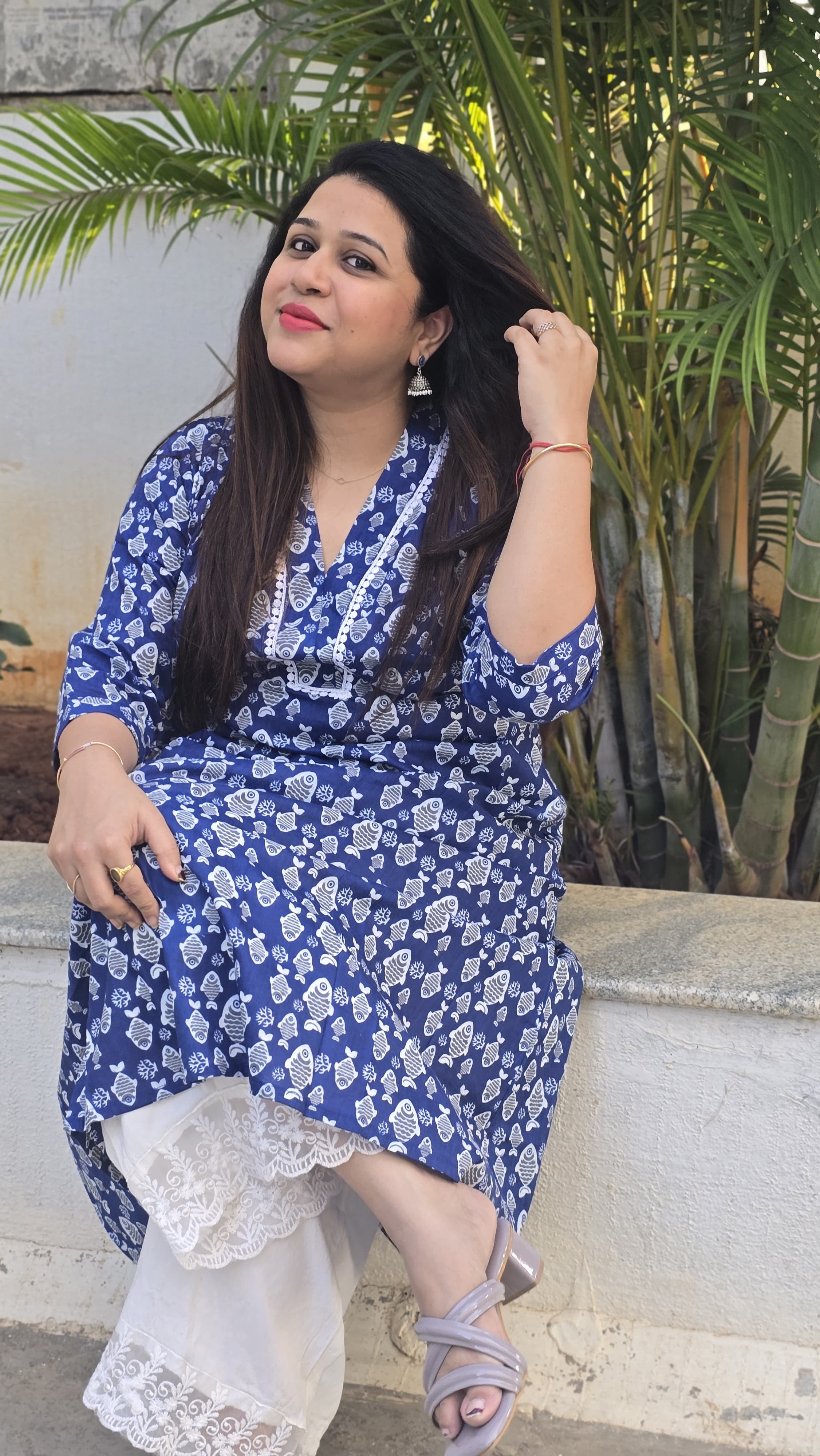 Blue Printed Cotton A-Line Kurti for Women | Summer Casual & Office Wear Cotton Kurta