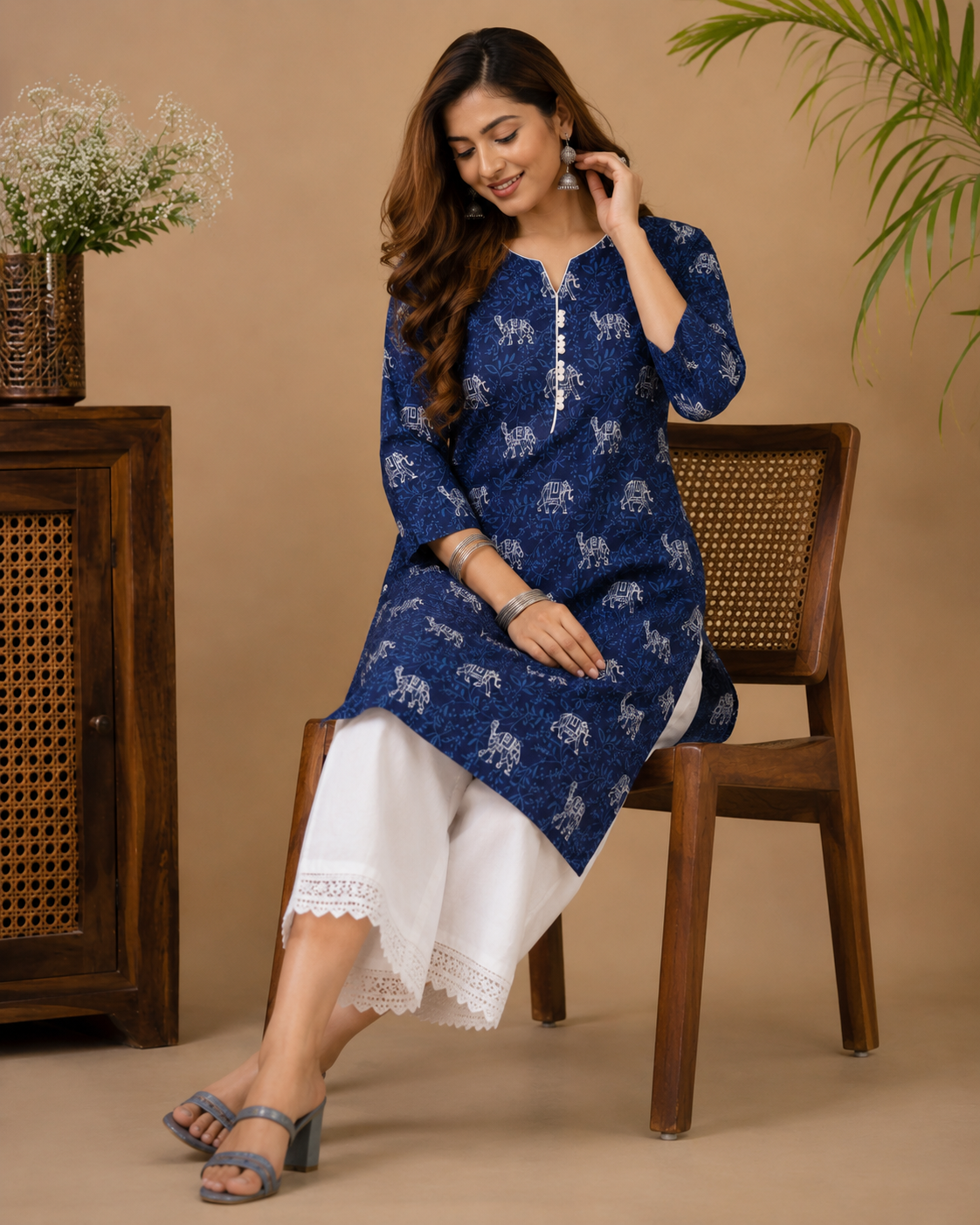 Yamini Traditional Jaipuri print Cotton Kurti for Women