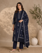 Surabhi Navy Blue tribal print premium Cotton kurti set