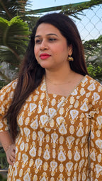 Shree Mustard Pure Cotton Pintuck A-Line Kurta