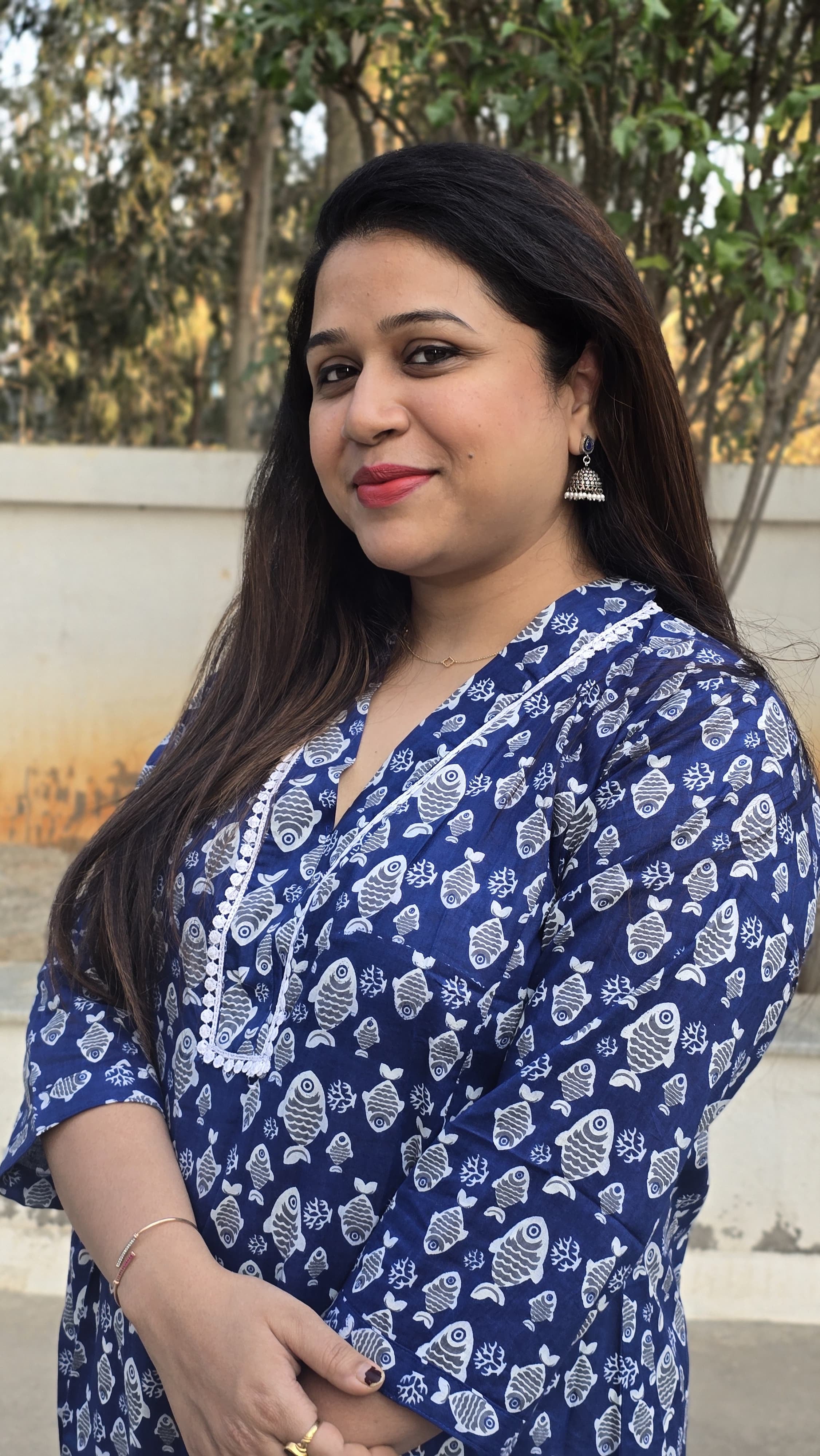 Blue Printed Cotton A-Line Kurti for Women | Summer Casual & Office Wear Cotton Kurta