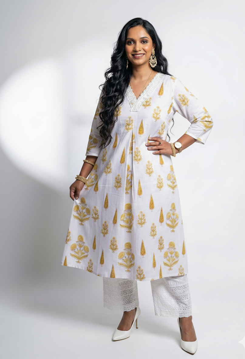 Swara Cotton A-Line Jaipur motif print Kurti