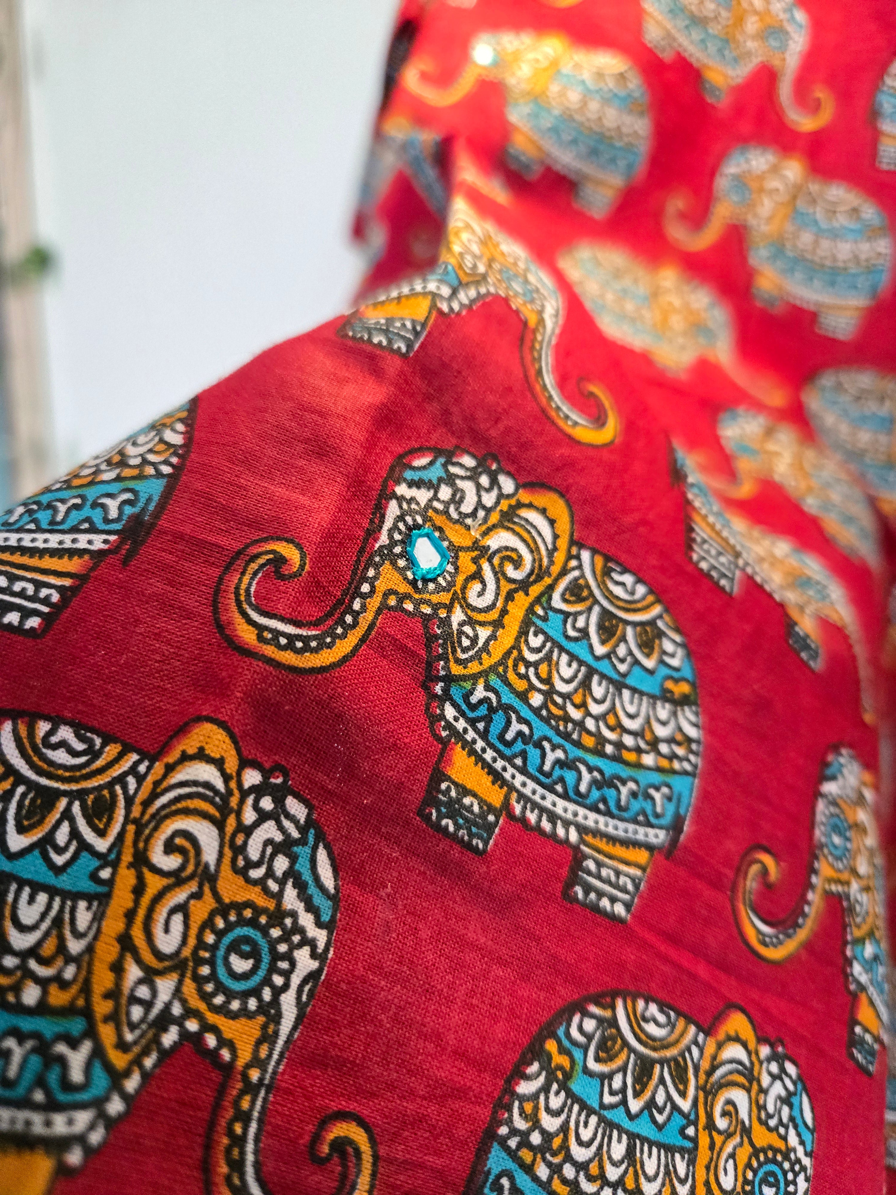 Gajraj Pure Cotton Elephant Print Straight Kurti for Women| Half Sleeves | Office & Casual Wear