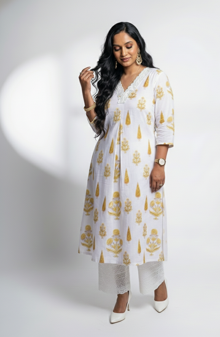 Swara Cotton A-Line Jaipur motif print Kurti