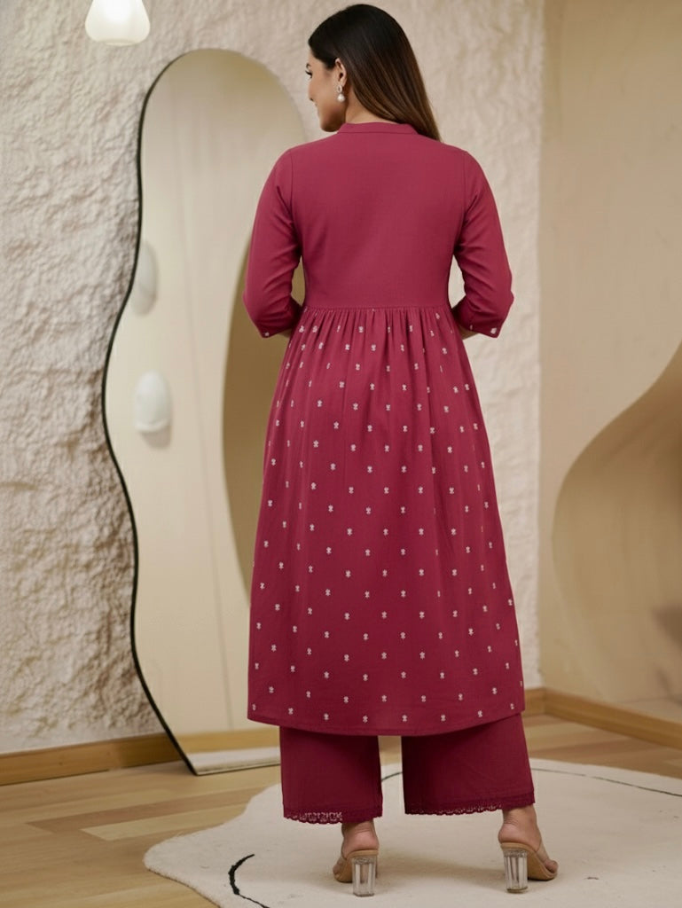 Shria Pure Cotton Maroon Kurti Palazzo set