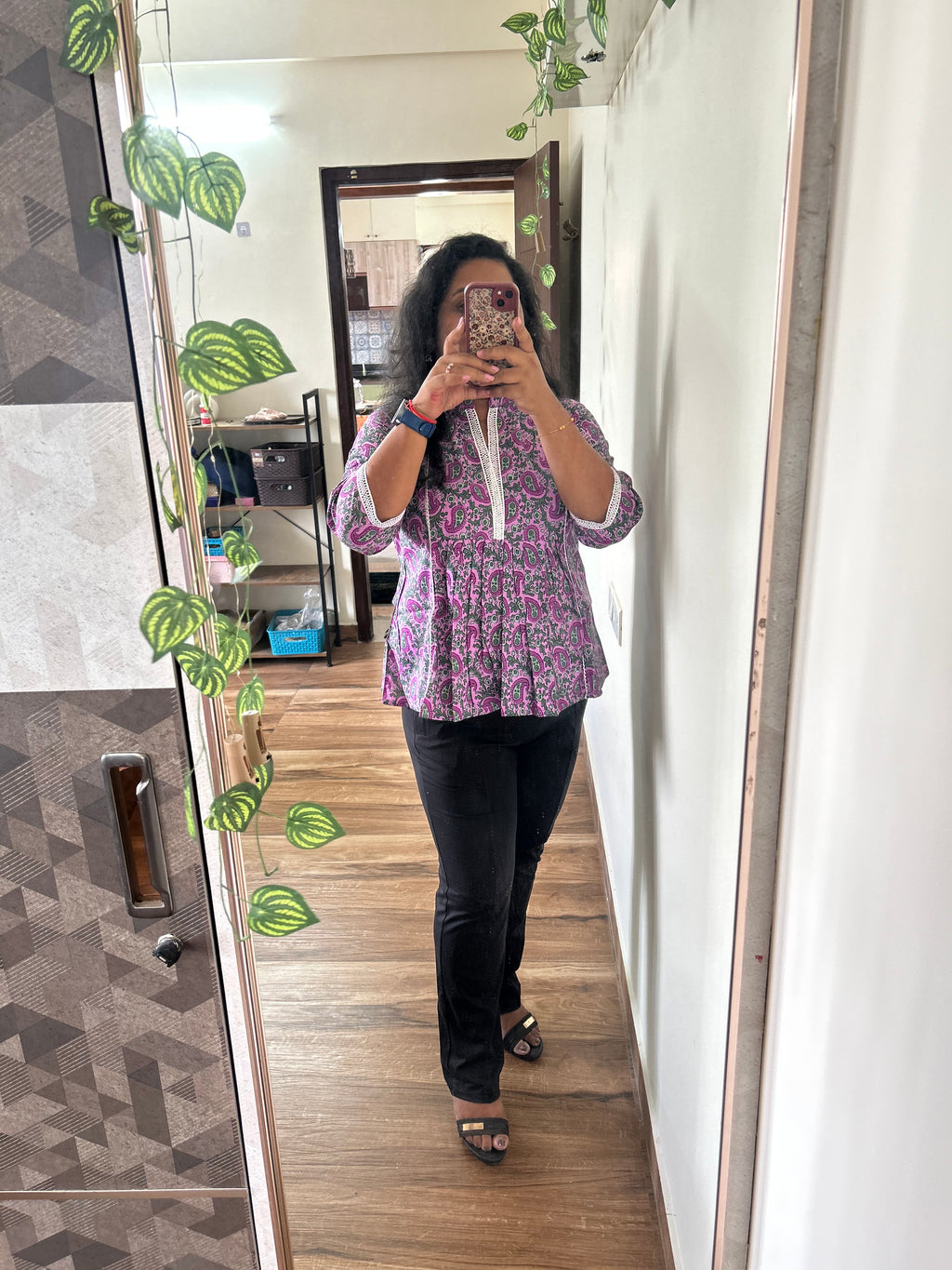 Kairi purple short kurti for women with lace detailing