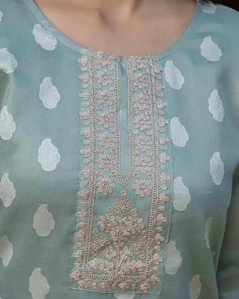 Utsav Woven Art Silk Jacquard Straight Kurta in Dusty Blue