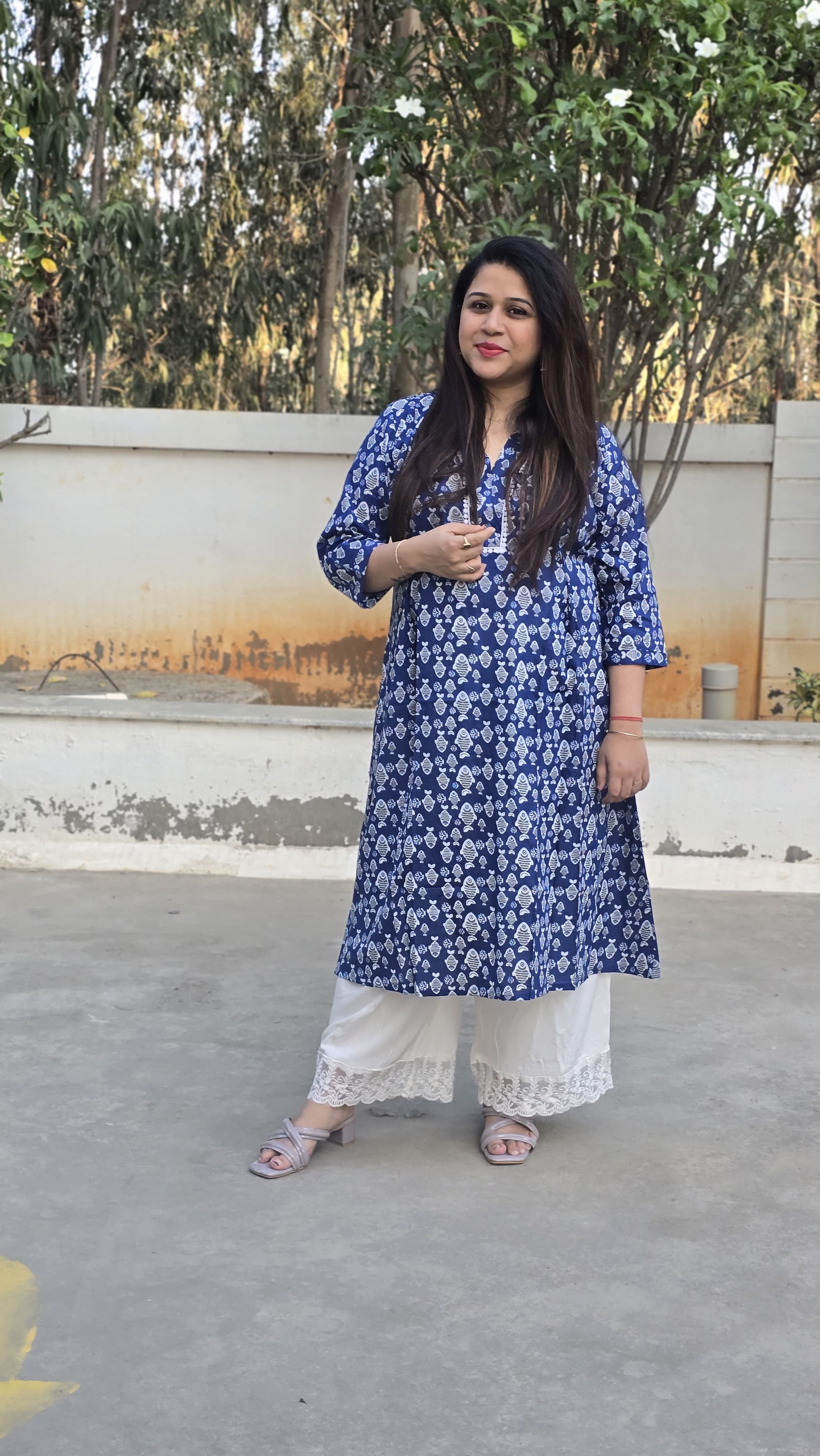 Blue Printed Cotton A-Line Kurti for Women | Summer Casual & Office Wear Cotton Kurta