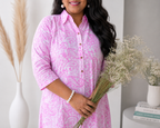 Twisha Women’s Pink Cotton Printed Straight Kurta & Palazzo Set | Collar Neck | 3/4 Sleeves | Daily Wear Co-ord Set