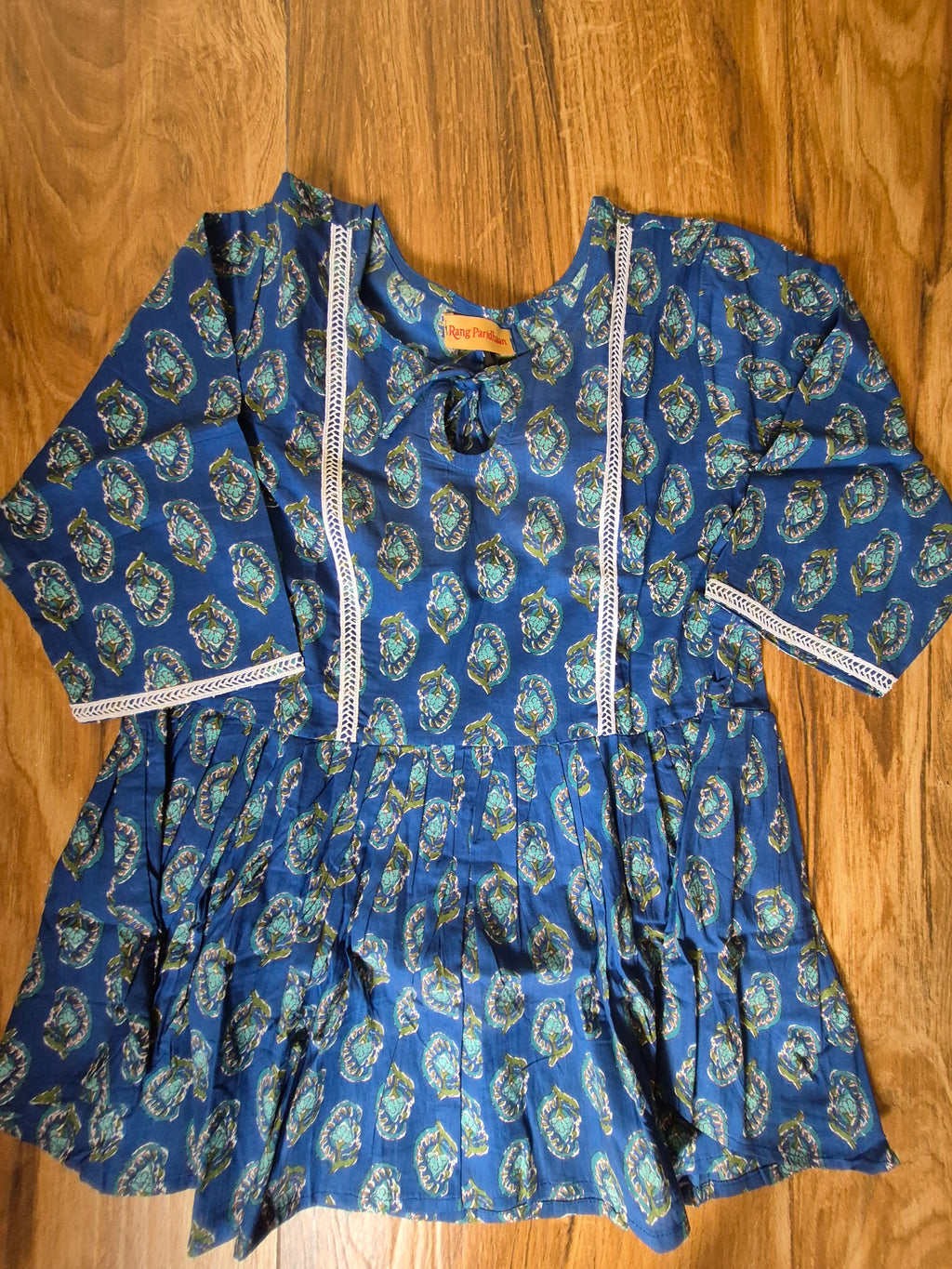 Adira Pure Cotton Blue Short Kurti for Women | Jaipuri print kurti for Casual & Office wear