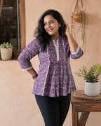 Kairi purple short kurti for women with lace detailing