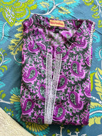 Kairi purple short kurti for women with lace detailing